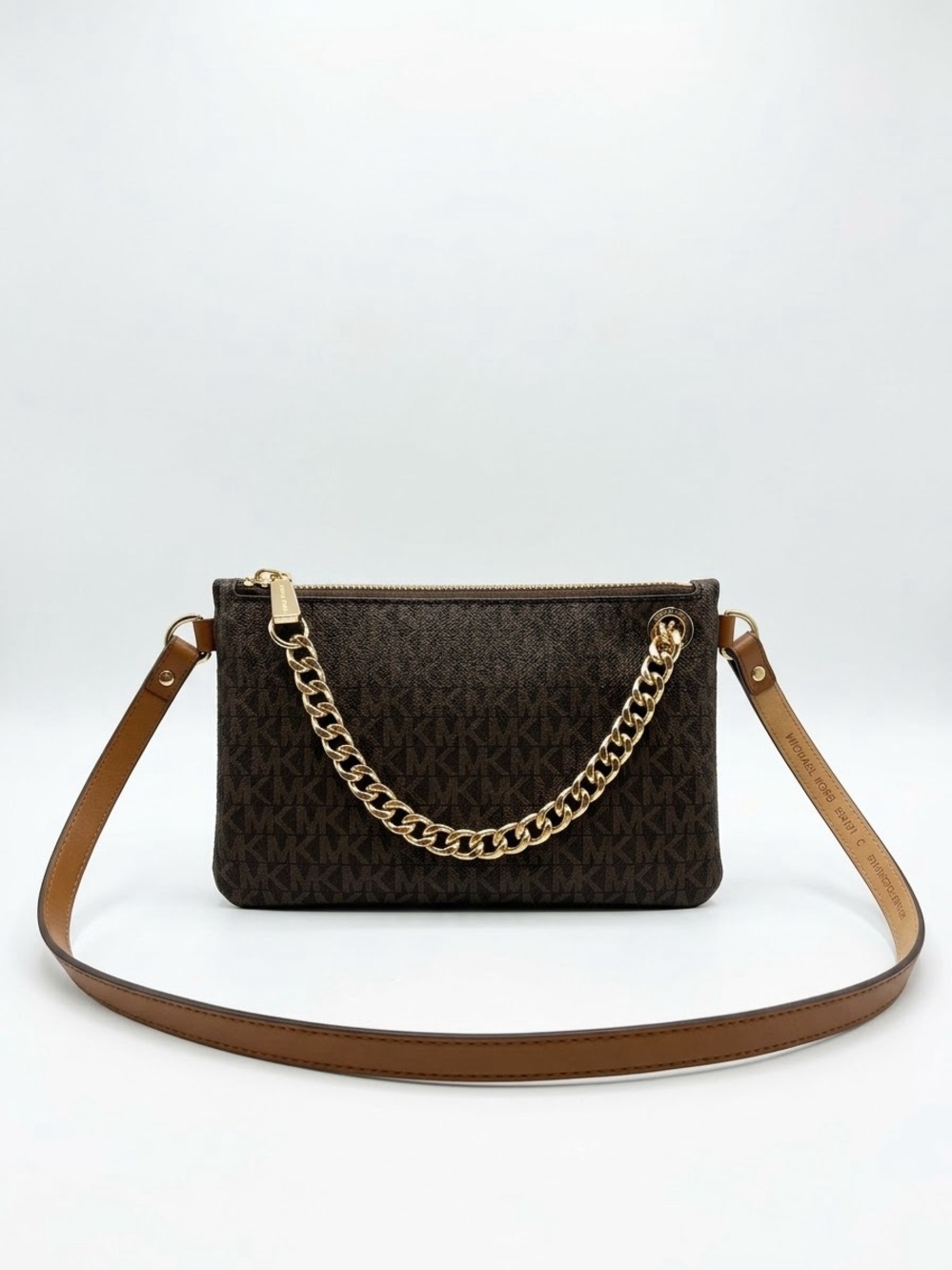 Michael Kors Brown Signature Chain-Trim Crossbody Bag